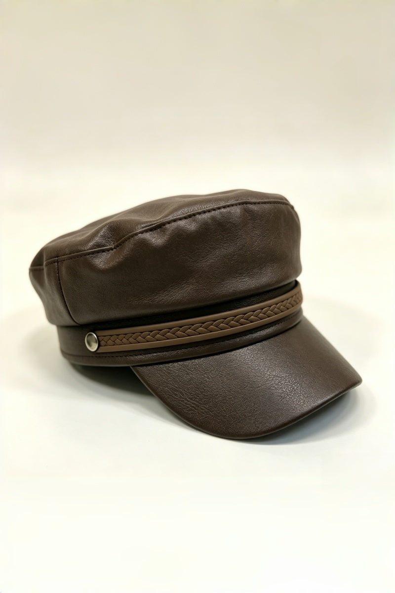 Vintage Faux Leather Military Style Flat Cap for Women Leto Collection