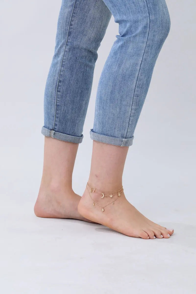 Celestial Star &amp; Moon Anklet – Dreamy Layered Charm✨🌙 Leto Collection