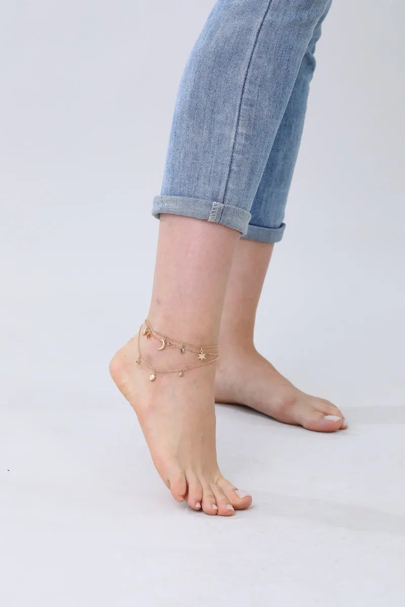 Celestial Star &amp; Moon Anklet – Dreamy Layered Charm✨🌙 Leto Collection