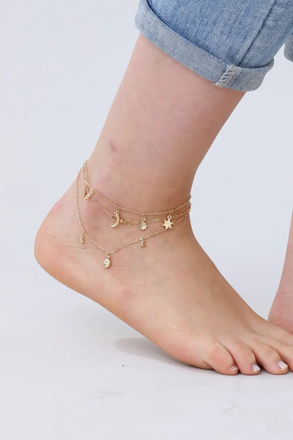 Celestial Star &amp; Moon Anklet – Dreamy Layered Charm✨🌙 Leto Collection