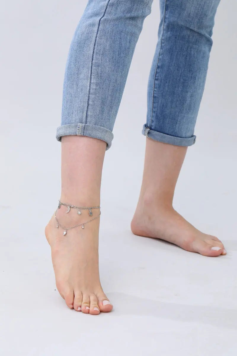Celestial Star &amp; Moon Anklet – Dreamy Layered Charm✨🌙 Leto Collection