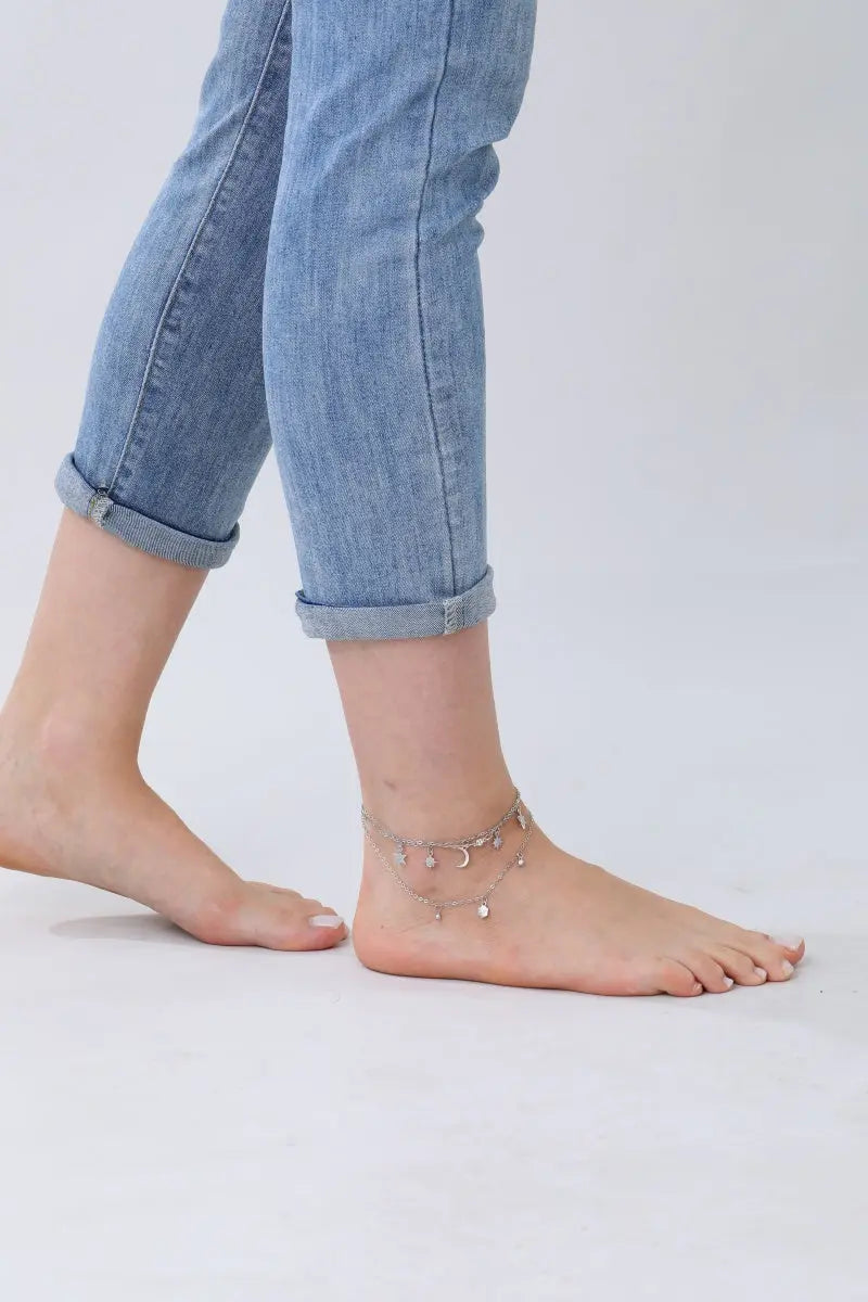 Celestial Star &amp; Moon Anklet – Dreamy Layered Charm✨🌙 Leto Collection