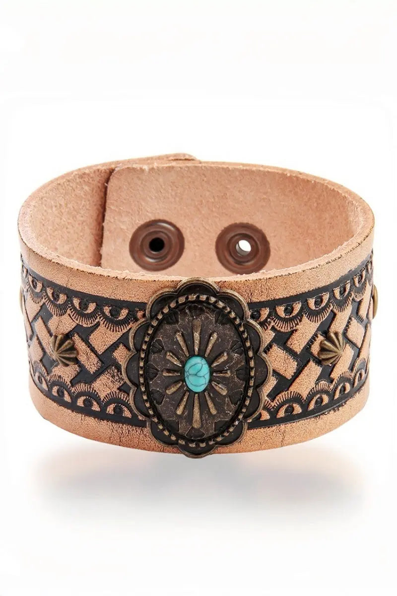 Bohemian Turquoise Leather Bracelet - Vintage Cuff Band – leto