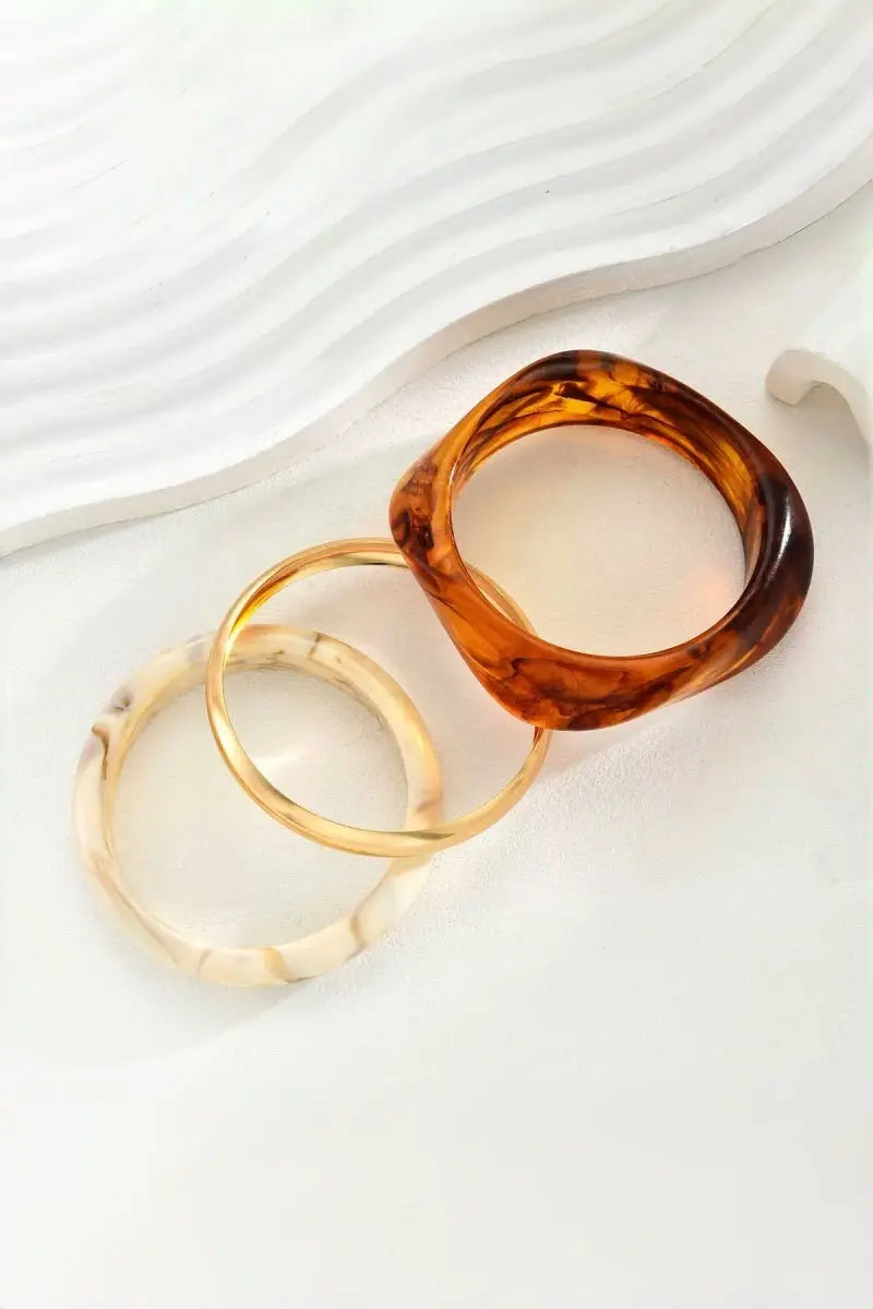 Vintage Resin Metal 3‑Pcs Stackable Women Bangle Bracelet Set Leto Collection