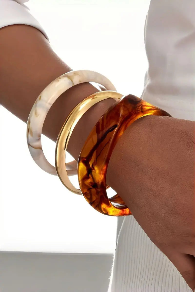 Vintage Resin Metal 3‑Pcs Stackable Women Bangle Bracelet Set Leto Collection