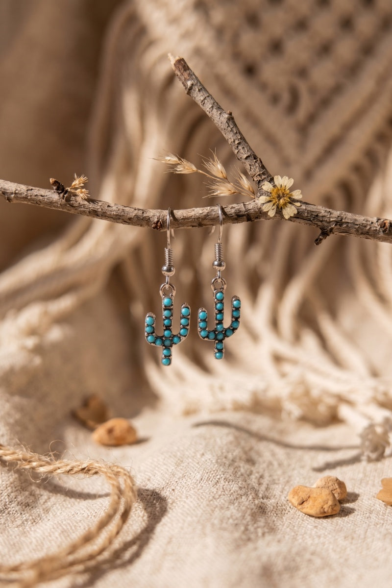 Turquoise Cactus Drop Earrings - Bohemian Desert Style 🌵 Leto Collection