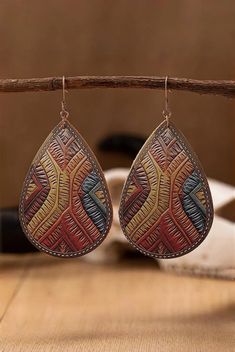 Vintage Embossed Leather Teardrop Earrings Leto Collection