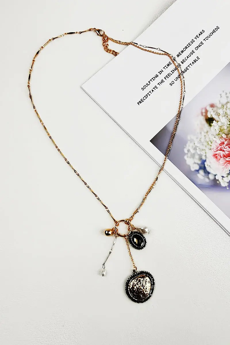 Multi-Pearl & Crystal Pendant Necklace – Layered Sparkle for Her 💎 Leto Collection
