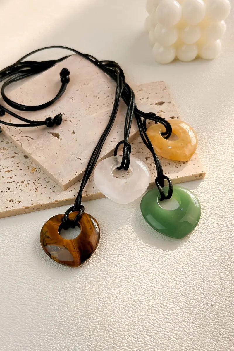Hollow Heart Gemstone Pendant Necklace for Women – Delicate &amp; Meaningful 💎 Leto Collection