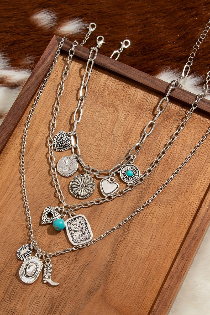Bohemian Stackable Cowgirl Turquoise Charm Layer Necklace for Women Leto Collection