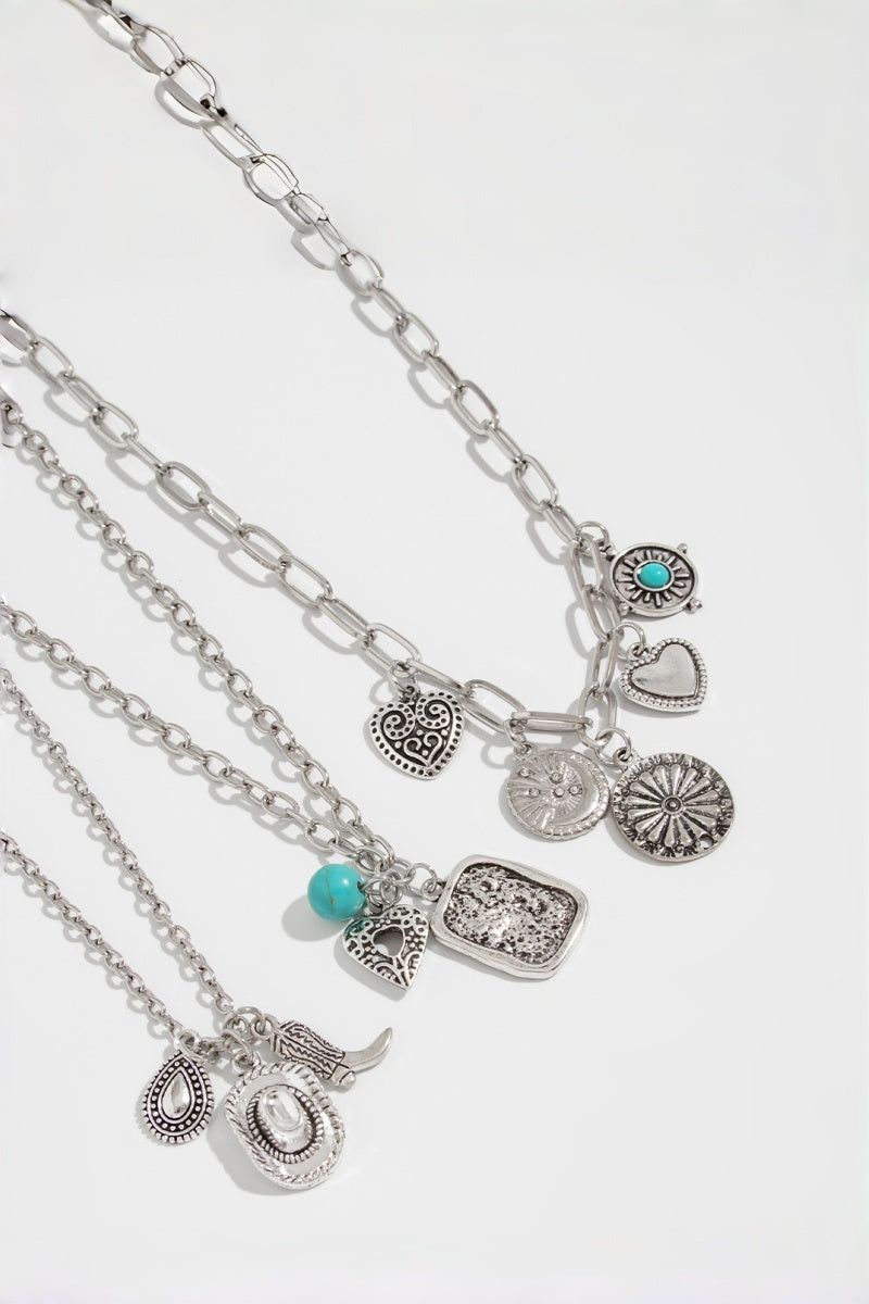 Bohemian Stackable Cowgirl Turquoise Charm Layer Necklace for Women Leto Collection