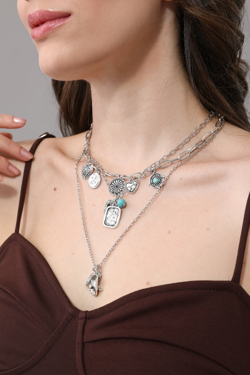 Bohemian Stackable Cowgirl Turquoise Charm Layer Necklace for Women Leto Collection