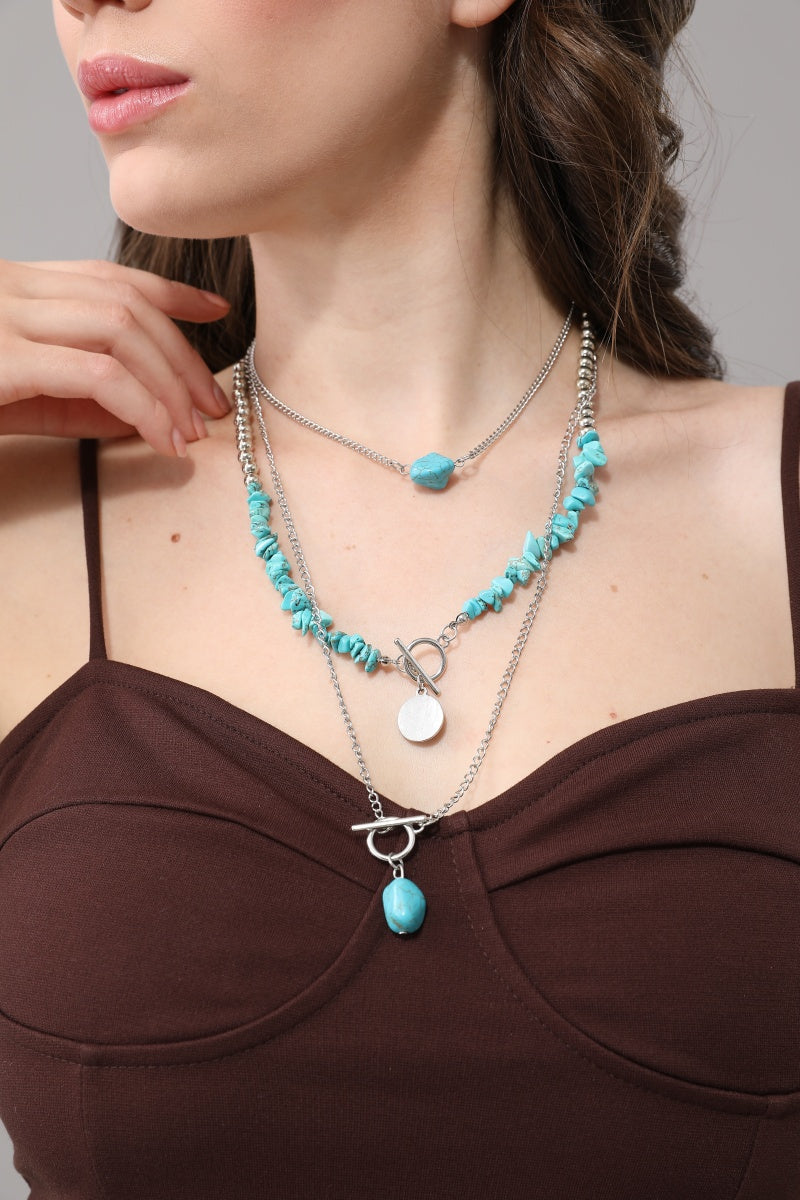 Multi Layer Western Style Turquoise Chip Bead Necklace for Women Leto Collection