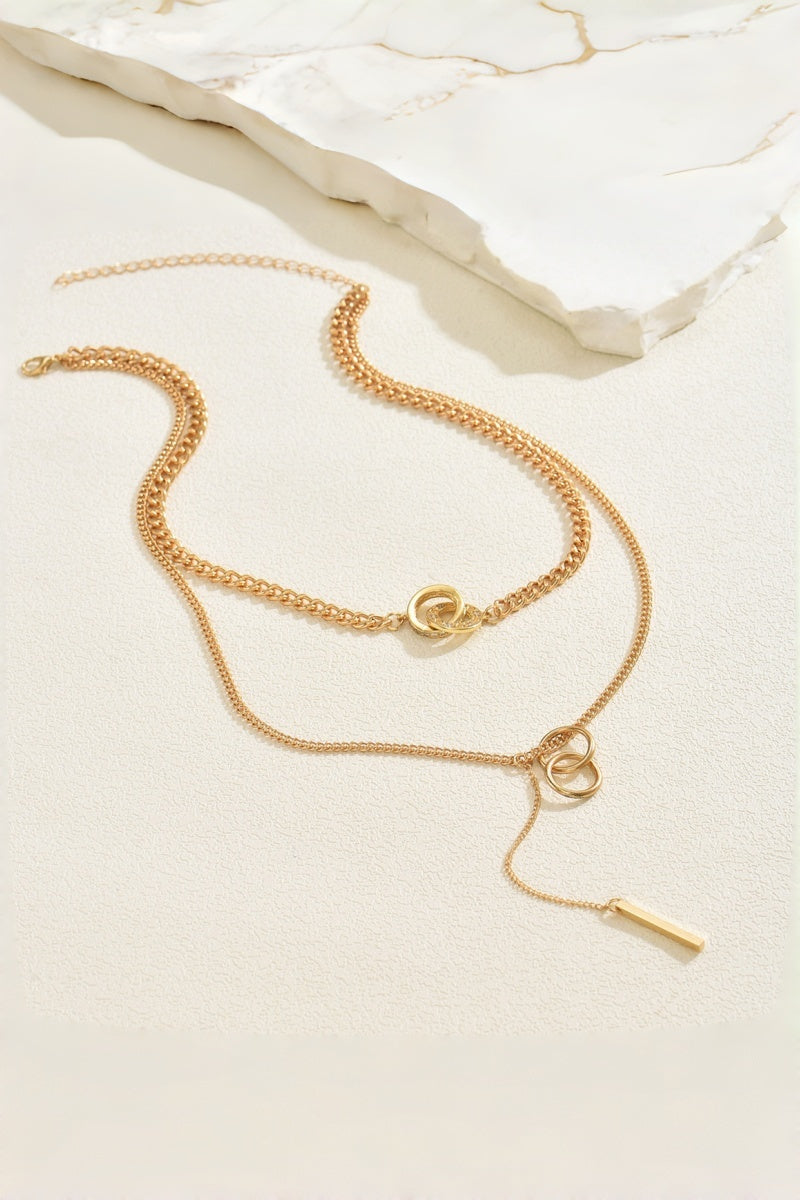 Double Layer Gold Chain Necklace with Interlocking Circle Pendant for Women leto-collection