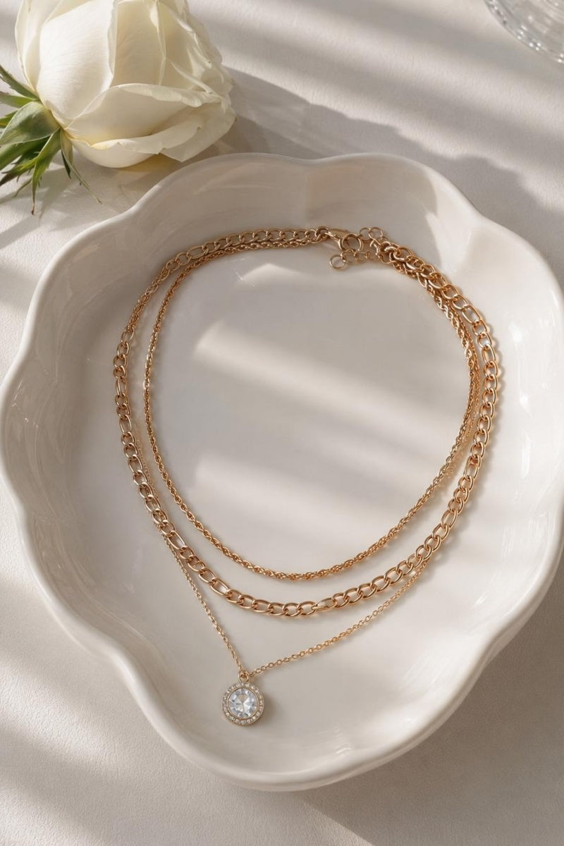 Stackable Gold Layered Necklace with Rhinestone Coin Charm for Women Leto Collection