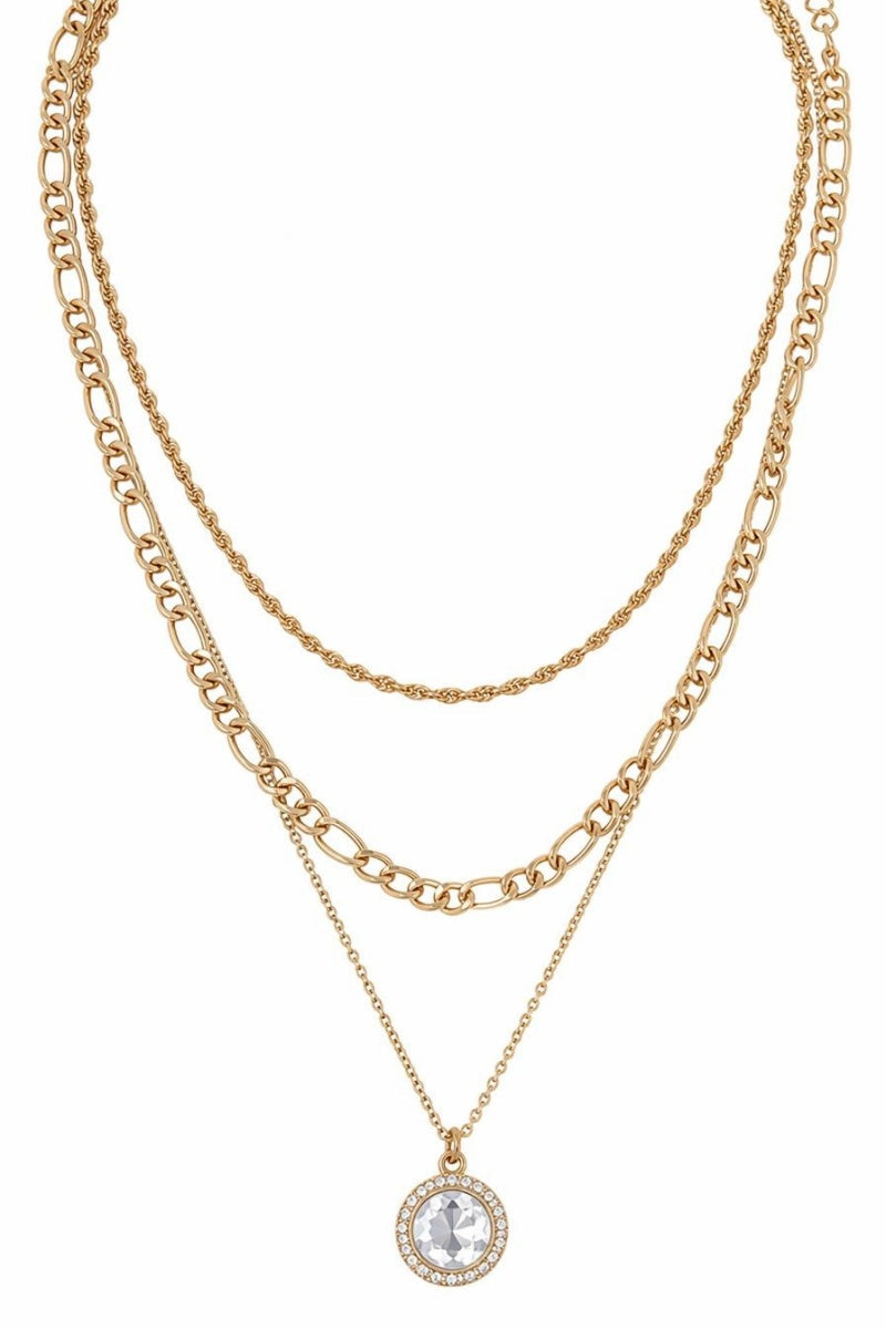 Stackable Gold Layered Necklace with Rhinestone Coin Charm for Women Leto Collection