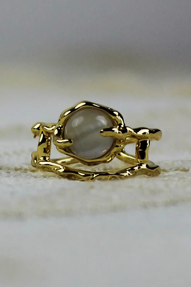Moonstone &amp; Zirconia Nugget Ring – French Minimalist Jewelry 🌙💎 Leto Collection