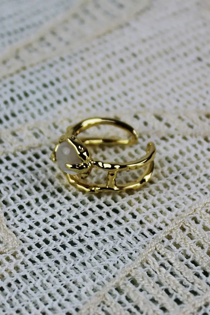 Moonstone &amp; Zirconia Nugget Ring – French Minimalist Jewelry 🌙💎 Leto Collection