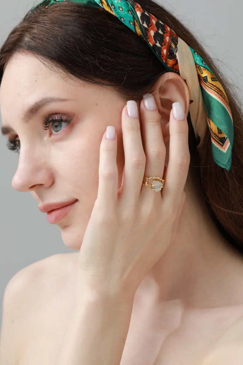 Moonstone &amp; Zirconia Nugget Ring – French Minimalist Jewelry 🌙💎 Leto Collection