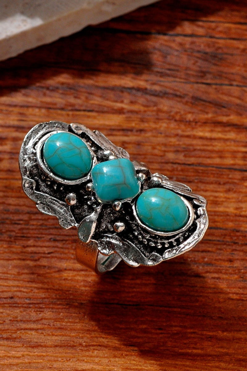 Vintage Western Triple Stone Turquoise Statement Ring for Women Leto Collection