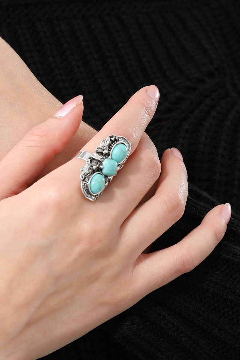 Vintage Western Triple Stone Turquoise Statement Ring for Women Leto Collection