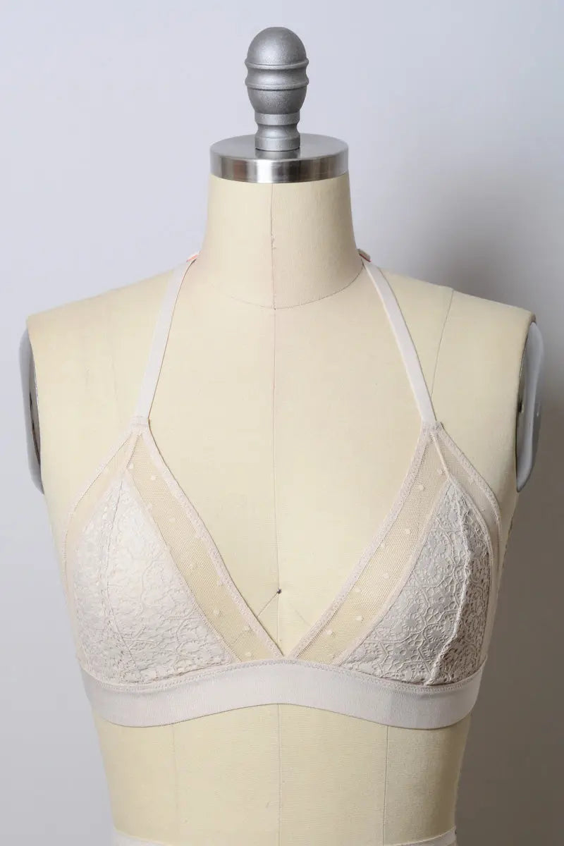 Leto Collection crochet T-back bralette in natural color, featuring delicate crochet detailing and a comfortable, stylish fit.