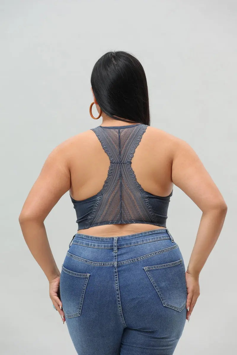 Plus Size Seamless Front Lace Racerback Bralette – Soft Stretch Fit Leto Collection