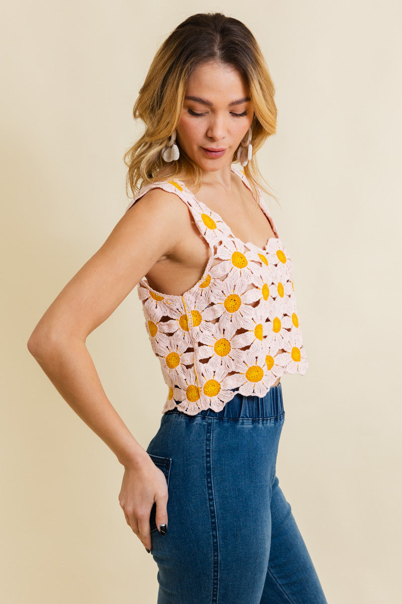 Spring Daisy Crochet Crop Top