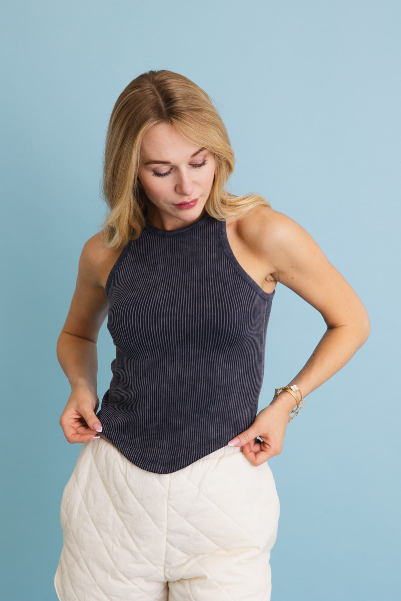 Classic Basic Washed Ribbed Tank Top