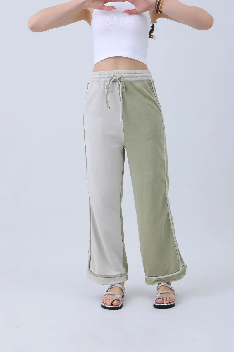 Breathable Wide-Leg Pants – Olive Two-Tone Straight Fit Leto Collection