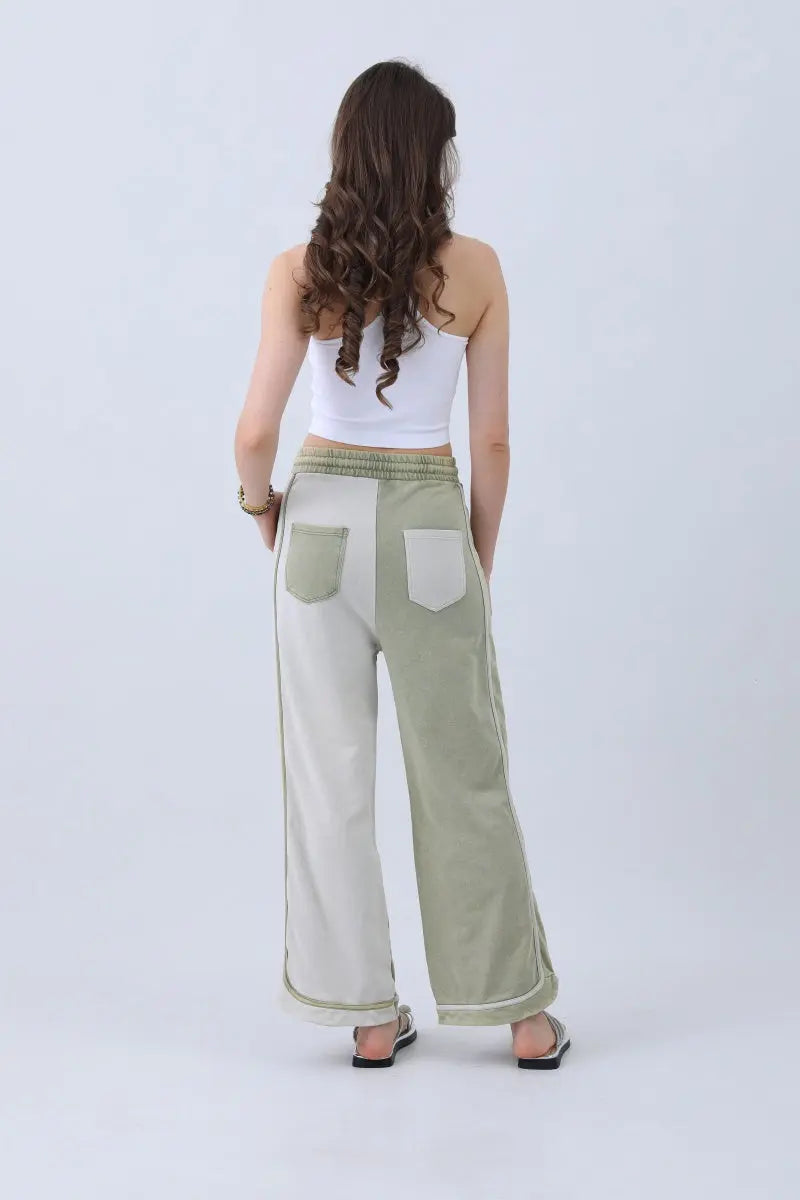 Breathable Wide-Leg Pants – Olive Two-Tone Straight Fit Leto Collection