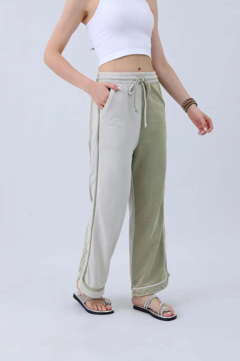 Breathable Wide-Leg Pants – Olive Two-Tone Straight Fit Leto Collection