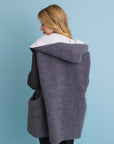 Gray Cozy Sherpa Hooded Cardigan