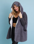 Gray Cozy Sherpa Hooded Cardigan