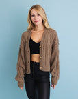 Chunky Cable Knit Button-Up Cropped Cardigan 🧥