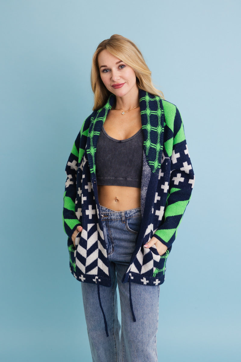 Sierra Spirit Geometric Street Style Knit Cardigan