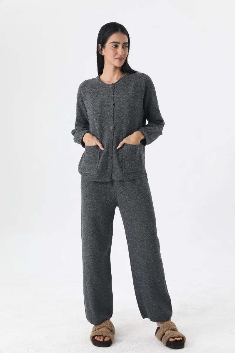 Women Knit Loungewear Set Cardigan Wide Leg Pants 🧶☁️ Leto Collection