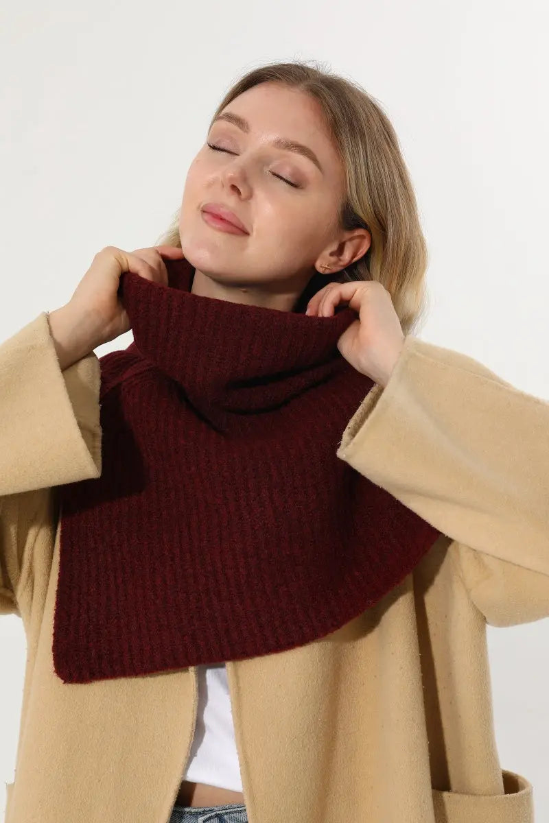 Ribbed Knit Multi‑Use Turtleneck Neck Warmer Shoulder Wrap Leto Collection