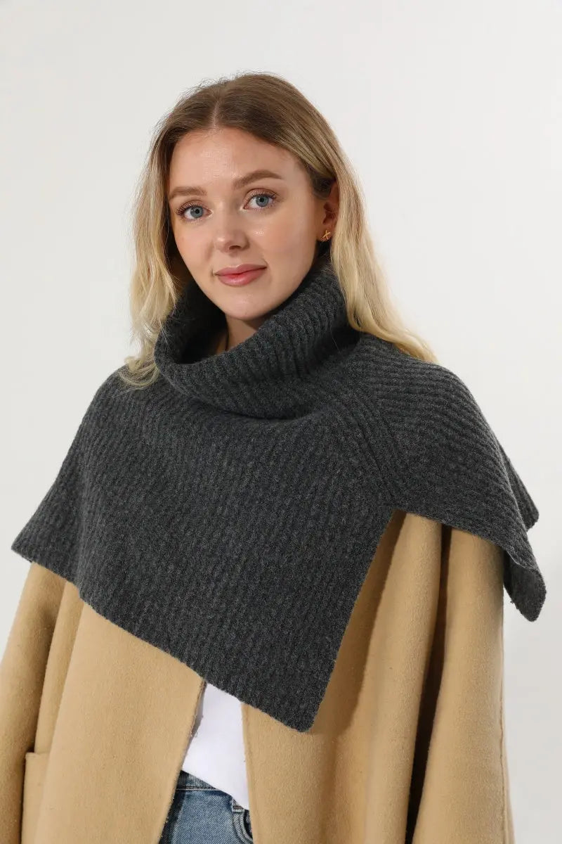 Ribbed Knit Multi‑Use Turtleneck Neck Warmer Shoulder Wrap Leto Collection