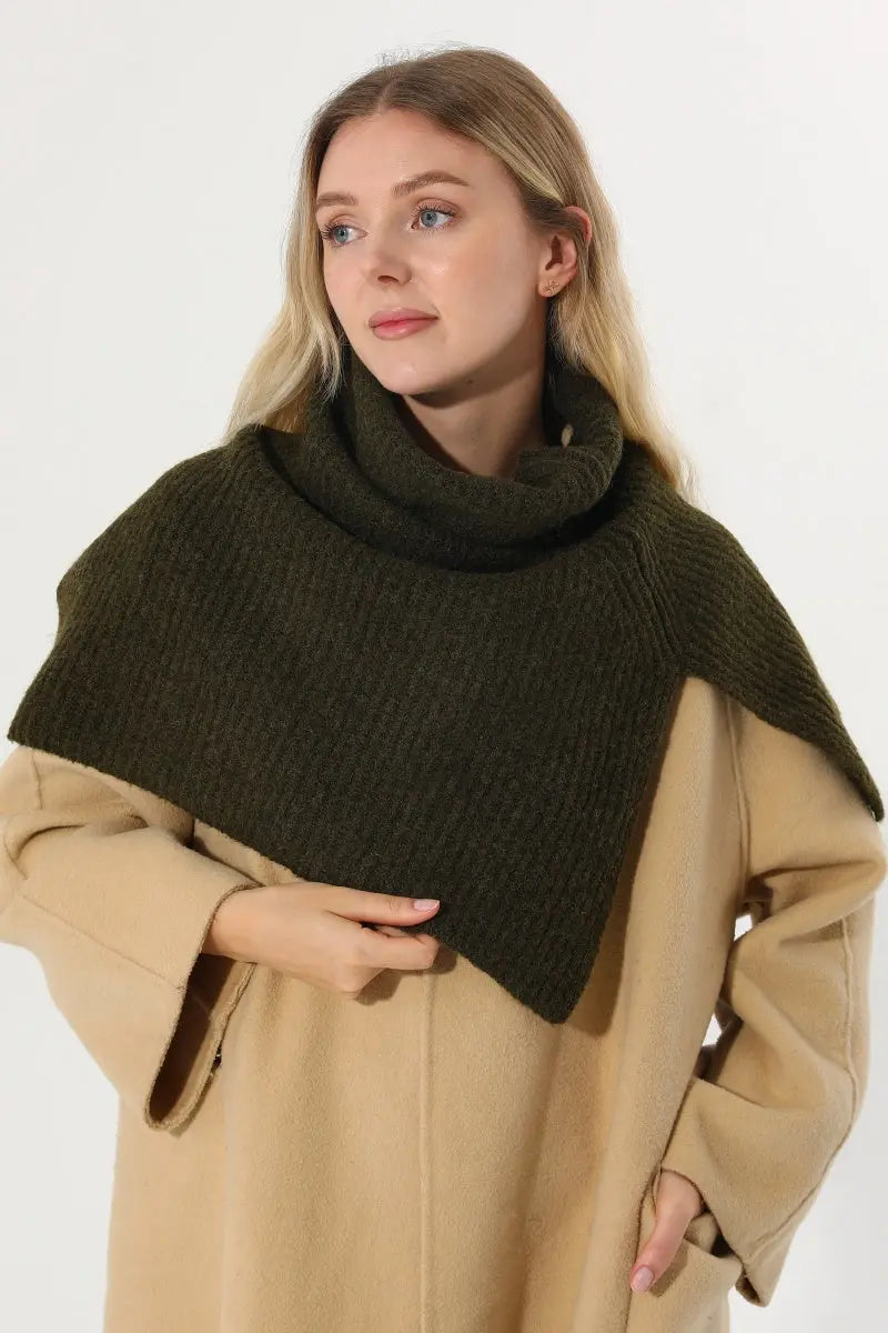 Ribbed Knit Multi‑Use Turtleneck Neck Warmer Shoulder Wrap Leto Collection