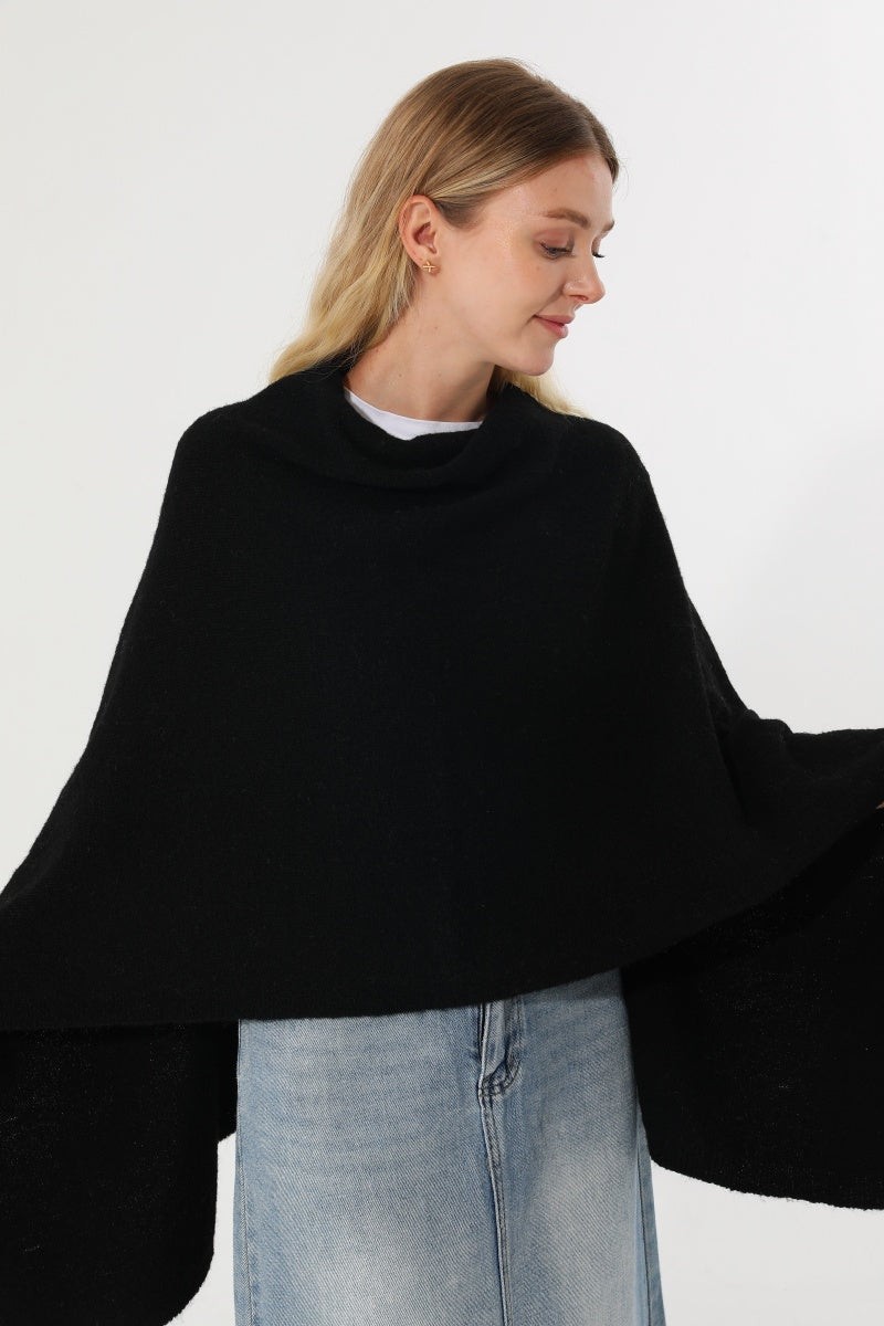 Women Cowl Neck Asymmetrical Knit Poncho Wrap Shawl Cape Leto Collection