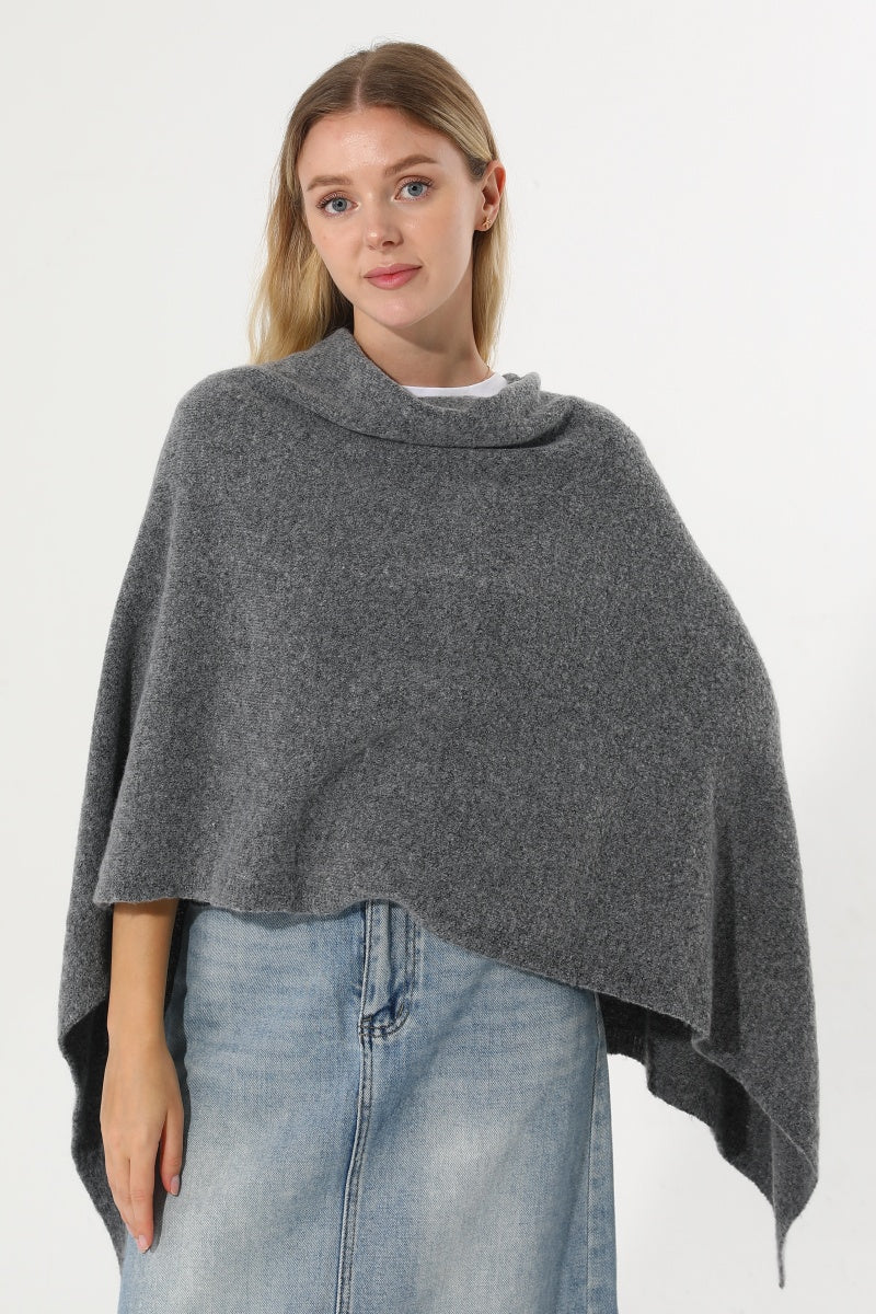 Women Cowl Neck Asymmetrical Knit Poncho Wrap Shawl Cape Leto Collection
