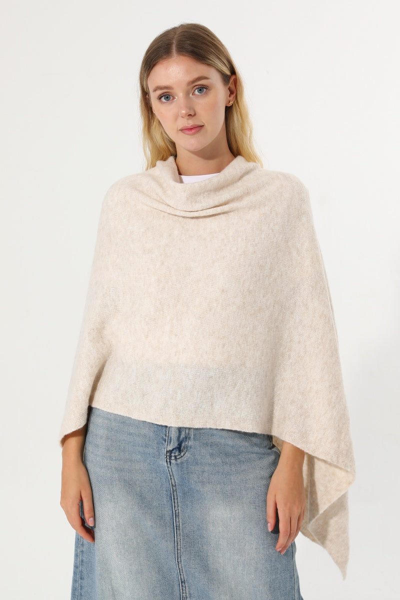 Women Cowl Neck Asymmetrical Knit Poncho Wrap Shawl Cape Leto Collection