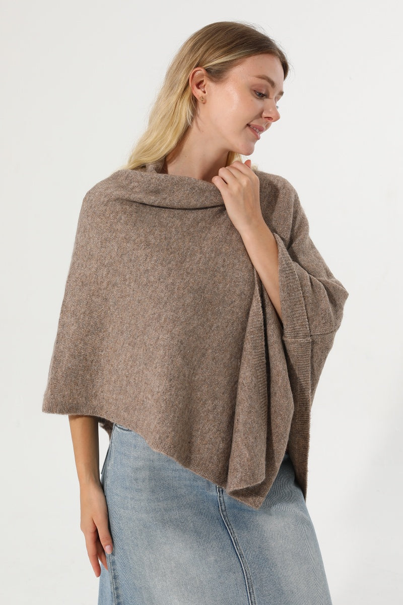 Women Cowl Neck Asymmetrical Knit Poncho Wrap Shawl Cape Leto Collection