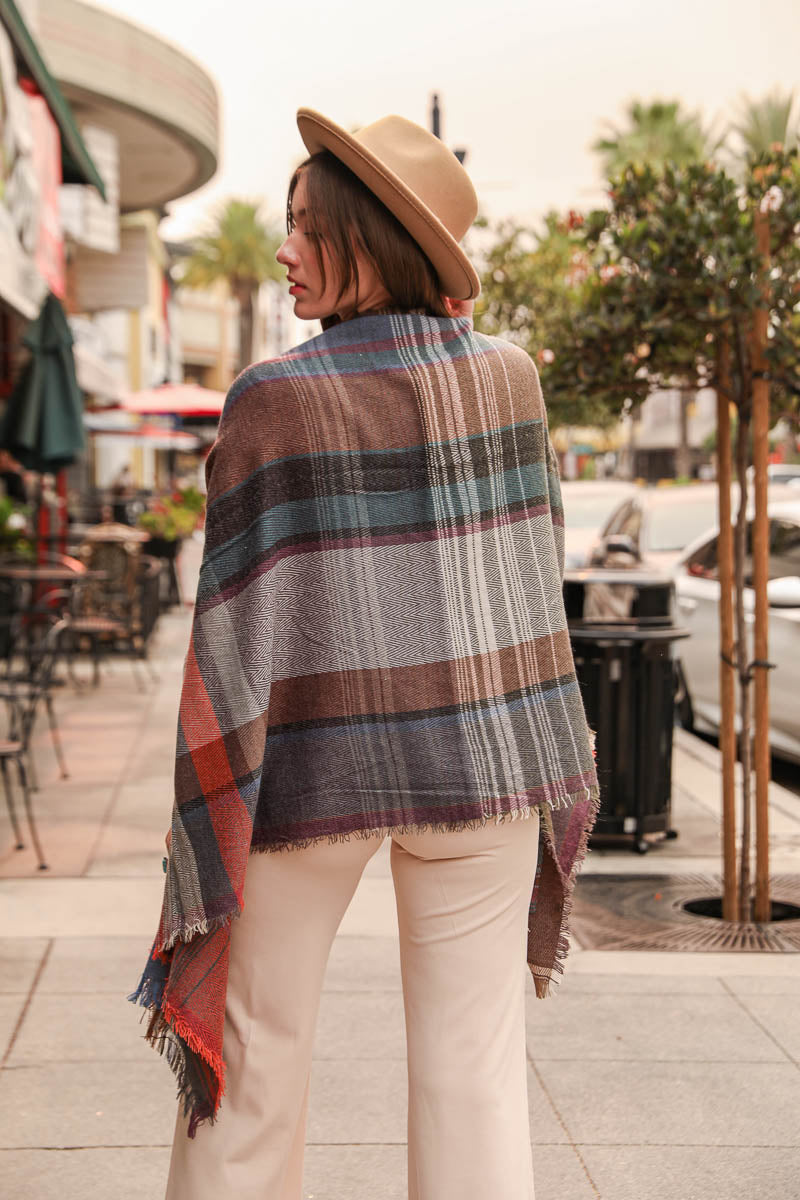 Multicolor Plaid Pocket Ruana Leto Collection