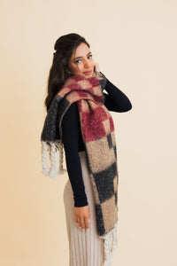 Multi Colored Checkered Scarf w/ Tassels