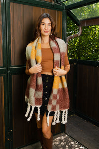 Multi Colored Checkered Scarf w/ Tassels