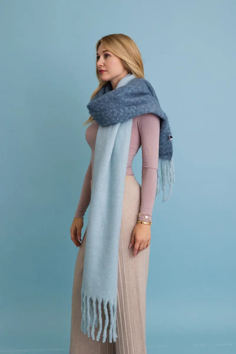 Cozy Solid Two Tone Tassel Scarf Leto Collection