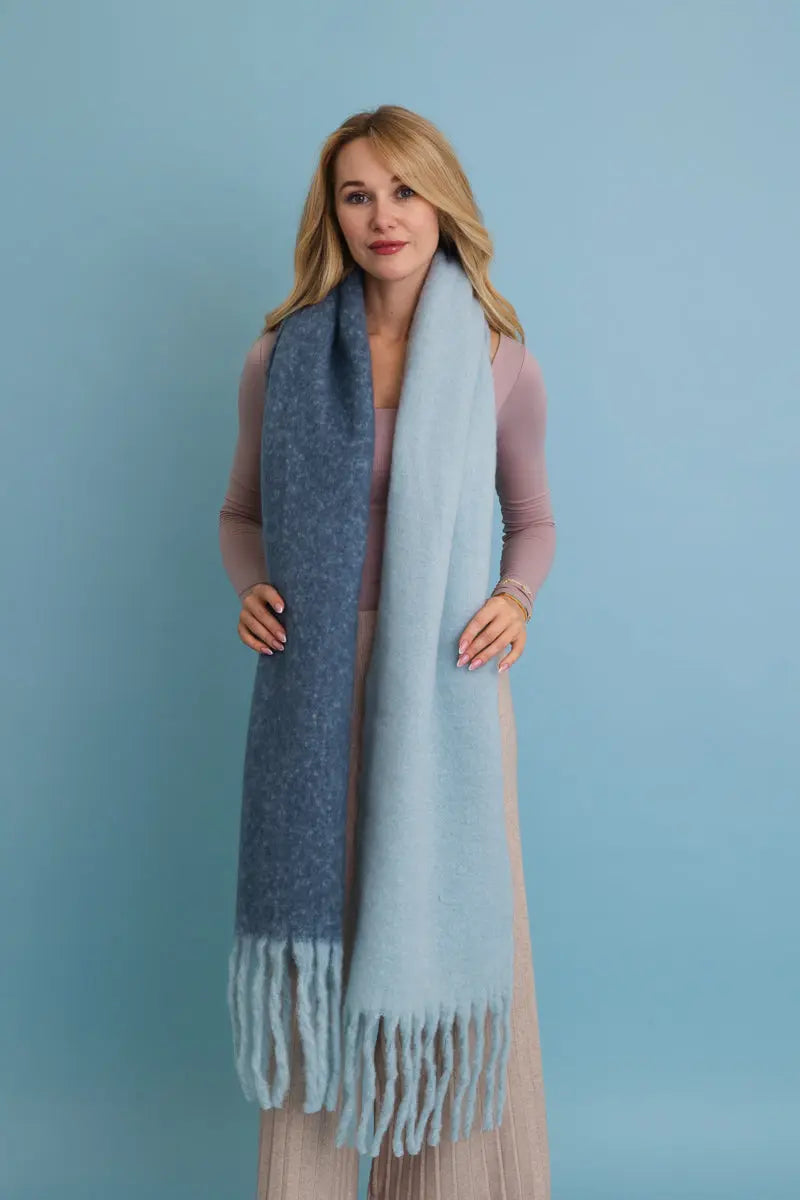 Cozy Solid Two Tone Tassel Scarf Leto Collection