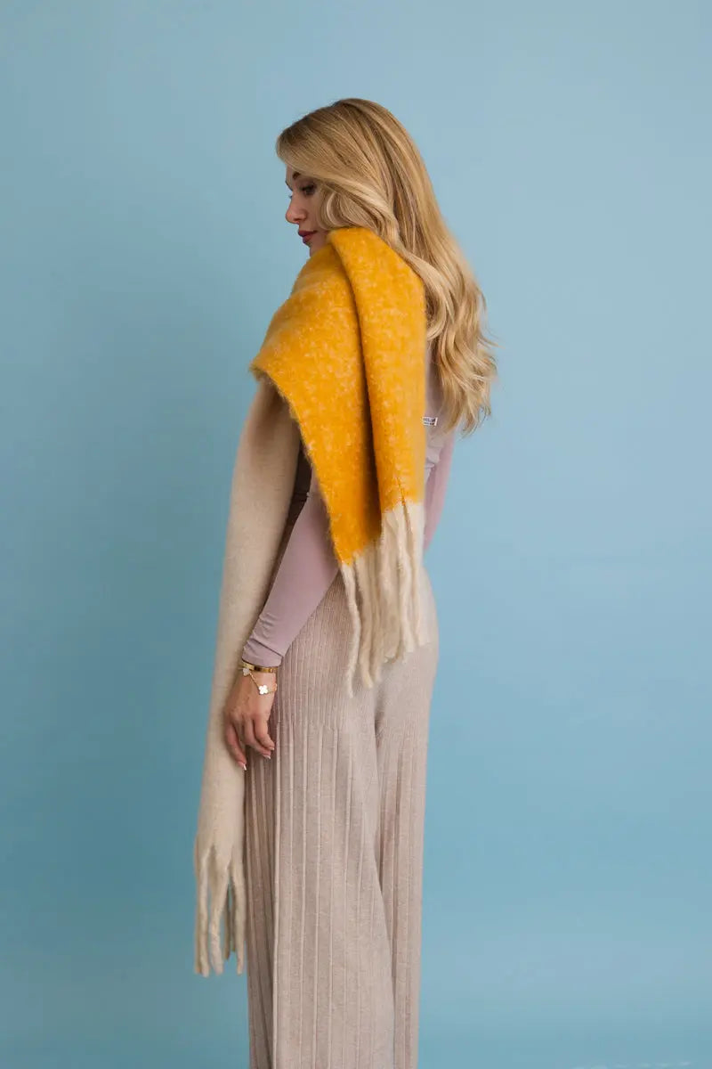 Cozy Solid Two Tone Tassel Scarf Leto Collection